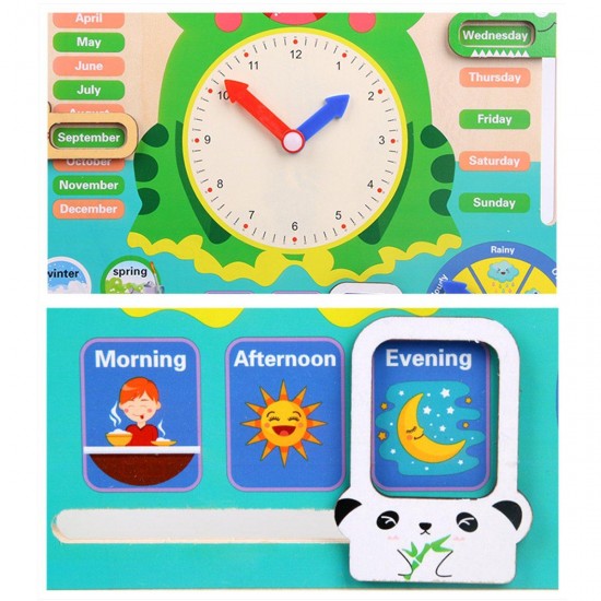 Educational Wooden Toys Children School Calendar Clock Weather Learning Board