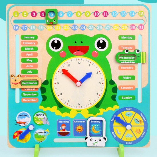 Educational Wooden Toys Children School Calendar Clock Weather Learning Board