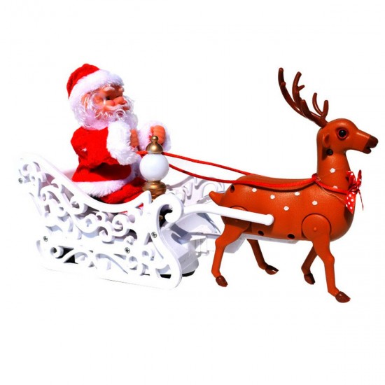 Electric Riding Deer Santa Claus Doll Walking Music Doll Santa Claus Music Deer Cart Gift Christmas Decorations