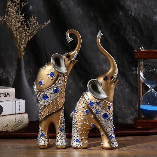 Elephant Statue Mother Son Art Resin Craft Ornament Home Desktop Table Decorations