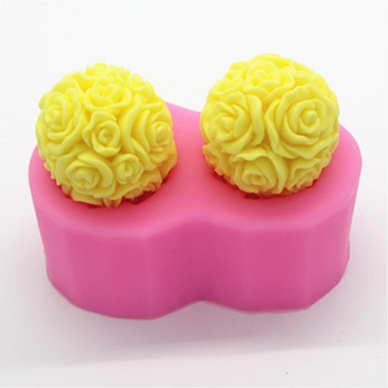 Flexible 3D Rose Flower Ball Mould Soft Silicone Soap Candle Making DIY Mold