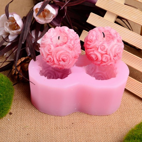 Flexible 3D Rose Flower Ball Mould Soft Silicone Soap Candle Making DIY Mold