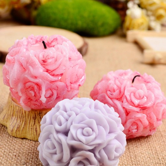Flexible 3D Rose Flower Ball Mould Soft Silicone Soap Candle Making DIY Mold