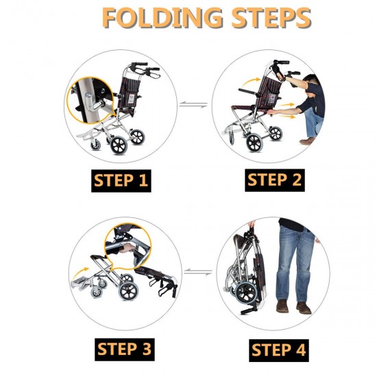 Foldable Lightweight Wheelchair Footrest Backrest Transport Folding Wheels