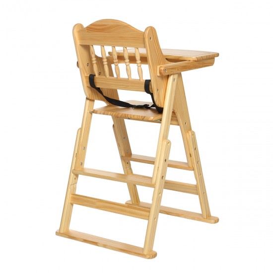 Folding Adjustable Baby Wooden High Chair Table Seat Toddler Feeding Highchair