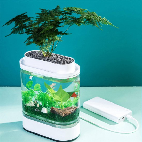 Geometry Mini Lazy Fish Tank USB Charging Self-cleaning Aquarium with 7 Colors LED Light