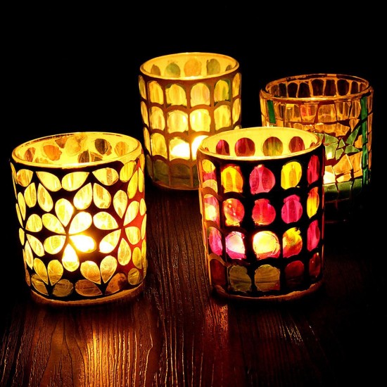 Glass Candle Holder Votive Moroccan Tea Light Table Lamp Candleholder