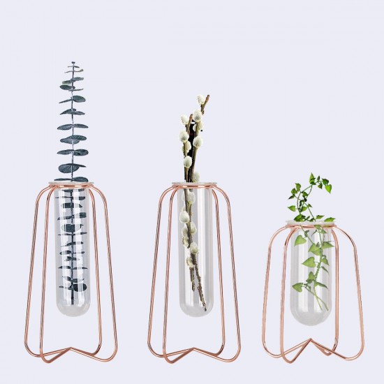 Glass Planter Test Tube Vase Pot + Retro Iron Stand Holder Plants Flowers Decoration Glass Planter Test Tube Vase Pot + Retro Iron Stand Holder Plants Flowers Decoration