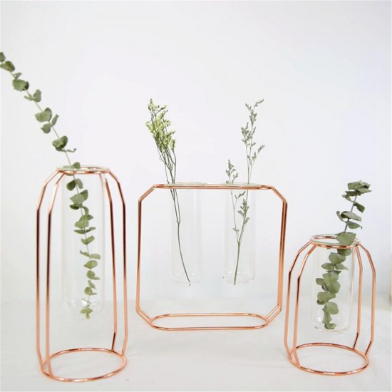 Glass Vase Flower Holder Plant Container Metal Line for Decorations Glass Vase Flower Holder Plant Container Metal Line for Decorations