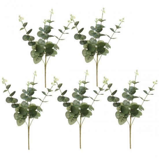 Green Artificial Plant Faux Silk Eucalyptu Gum Spray Leaf Flower Plastic Branches Home Decorations
