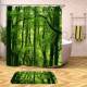 Green Forest Waterproof Shower Curtain Bathroom Toilet Cover Mat Rug Pad Set