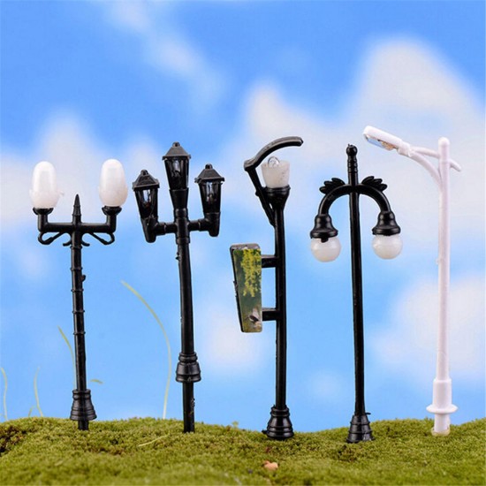 HO OO Scale 5Pcs Resin Craft Mini Street Light Lamp Antique Imitation Fairy Garden Home Miniature DIY Micro Landscape