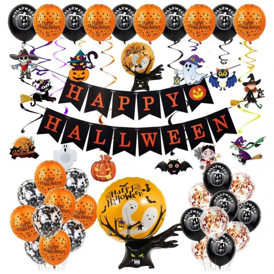 Halloween Balloon Set Letter Flag Banner Ballnoon Decoration