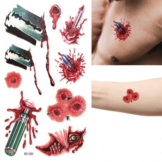 Halloween Props Tattoo Stickers Horror Simulation Wound Realistic Blood Scars Scratches Stitch Pattern