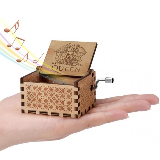 Hand Crank Wooden Engraved Queen Music Box Kids Christmas Ornament Gift 64*52mm