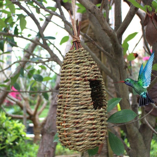 Hand-Woven Pet Bird Nest Hut Cage Feeder Parrot Parakeet Toy House Natural Outdoor
