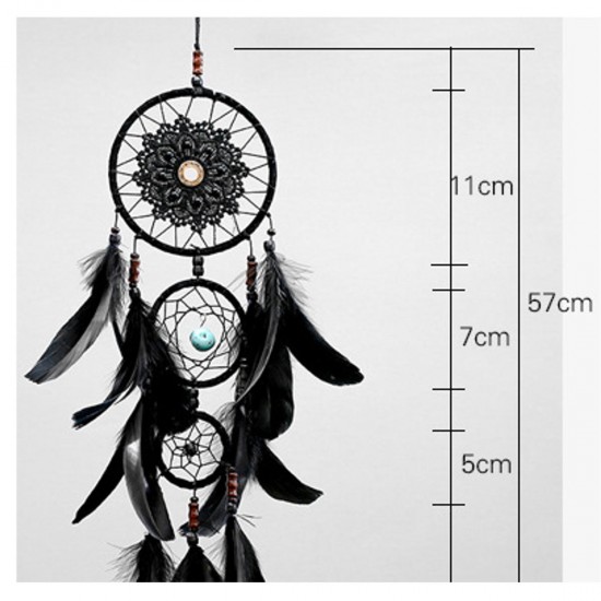 Handmade Dream Catcher Black Feather Wood Beads Balcony Room Wall Hanging Decorations