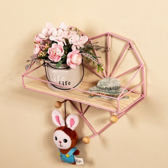 Heart Shaped Metal Wire & Wooden Rack Wall Unit Hanging Shelf