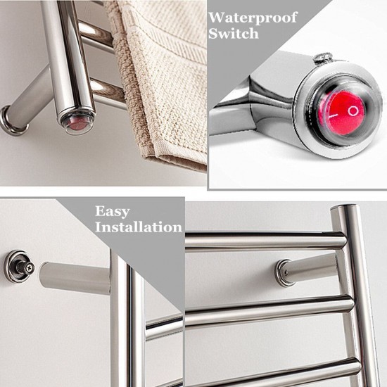 Heated Towel Warmer Holder Stainless Steel Wall Mounted Electric Heated Towel Rail Bathroom Towel Rack Dryer Heated Towel Warmer Holder Stainless Steel Wall Mounted Electric Heated Towel Rail Bathroom Towel Rack Dryer