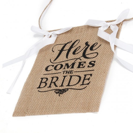 Here Comes the Bride Wedding Banner Party Burlap Bunting Garland Photo Booth Decorations
