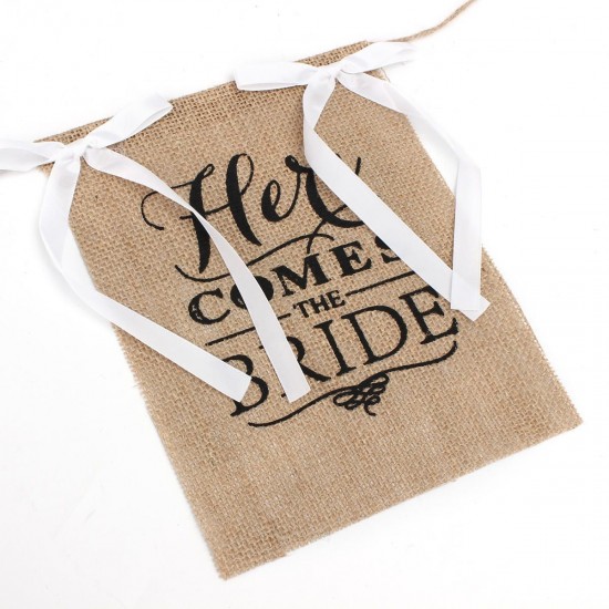 Here Comes the Bride Wedding Banner Party Burlap Bunting Garland Photo Booth Decorations