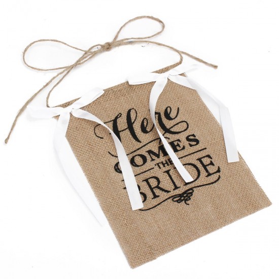 Here Comes the Bride Wedding Banner Party Burlap Bunting Garland Photo Booth Decorations