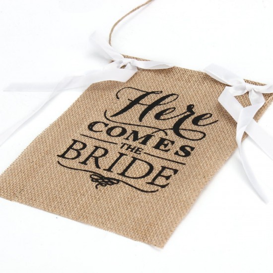 Here Comes the Bride Wedding Banner Party Burlap Bunting Garland Photo Booth Decorations