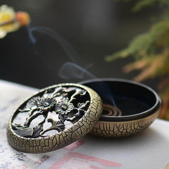 Hollow Out Incense Coil Burner Alloy Holder Elegant Tibet Yoga Meditation Home Temple Decor