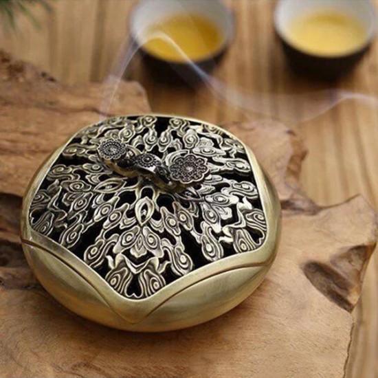 Incense Coil Burner Alloy Holder Tibet Auspicious Clouds Lotus Yoga Meditation Home Temple Decor