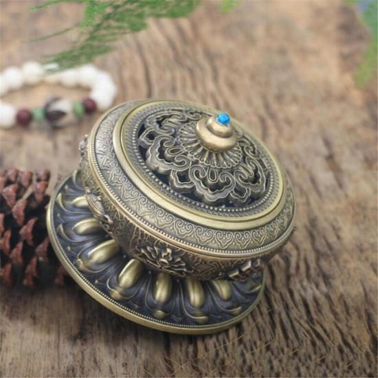 Incense Coil Burner Tibet Lotus Copper Alloy Holder Gift Craft Yoga Room Home Decor Buddhist Censer