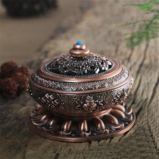 Incense Coil Burner Tibet Lotus Copper Alloy Holder Gift Craft Yoga Room Home Decor Buddhist Censer