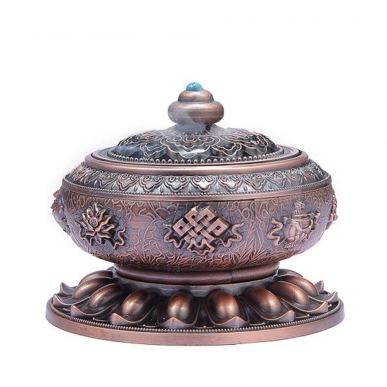 Incense Coil Burner Tibet Lotus Copper Alloy Holder Gift Craft Yoga Room Home Decor Buddhist Censer