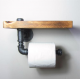 Industrial Style Iron Pipe Toilet Paper Holder Roller With Wood Shelf