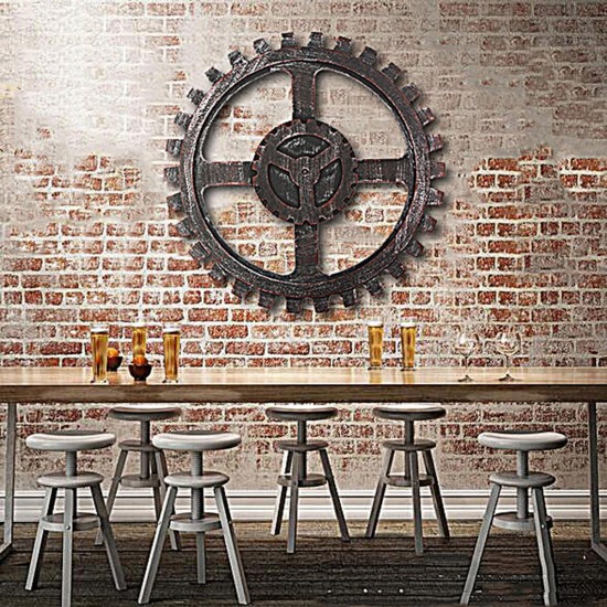 Industrial Style Wooden Gear Wall Decor Vintage Home Bar Pub Hanging Decor 40cm