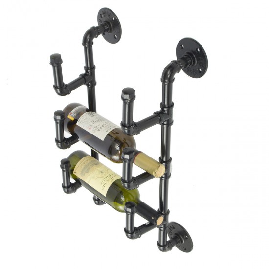Industrial Vintage Style Quality Iron Storage Rack Bottle Shelf For Kitchen And Bar Made From Industria Pipe Fittings