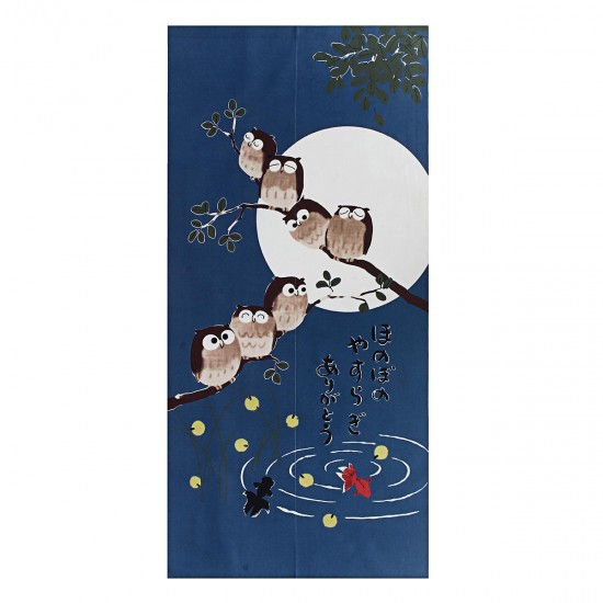Japanese Doorway Curtains Owls Branch Home Canteen Cafe Luck Pattern Doorway Privacy Tapestry Home