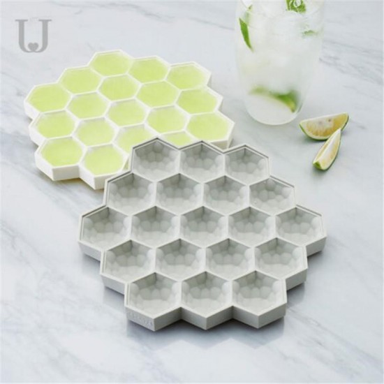 Jordan & Judy Ice Cube Tray Silicone Ice Mold 19-Ice Trays for Whiskey Cocktail DIY Chocolate Jelly Food Maker Gift Stackable Flexible
