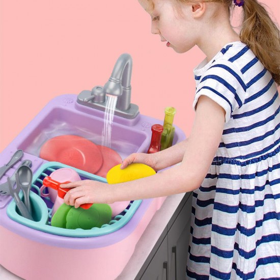 Kids Girls Kitchen Sink Pretend Play Toys Set Real Working Faucet & Washing Tools