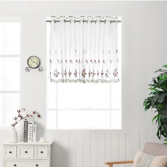 Kitchen Cafe Curtains Country Embroidery Window Sheer Voile Short Panel Valance