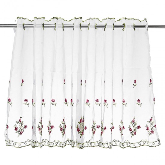 Kitchen Cafe Curtains Country Embroidery Window Sheer Voile Short Panel Valance