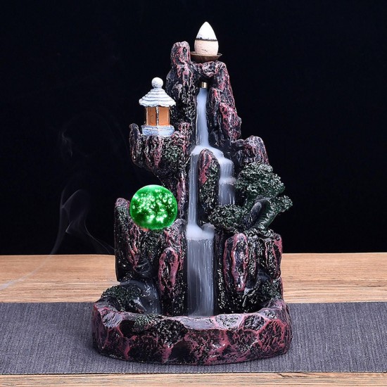 LED Ball Backflow Resin Cone Incense Burner Holder Gift Home Decorations