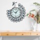 Large DIY 3D Flower Peacock Diamond Wall Clock Metal Modern Home Office Decorations