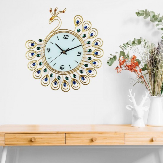 Large DIY 3D Flower Peacock Diamond Wall Clock Metal Modern Home Office Decorations Large DIY 3D Flower Peacock Diamond Wall Clock Metal Modern Home Office Decorations