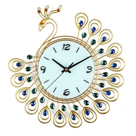 Large DIY 3D Flower Peacock Diamond Wall Clock Metal Modern Home Office Decorations Large DIY 3D Flower Peacock Diamond Wall Clock Metal Modern Home Office Decorations