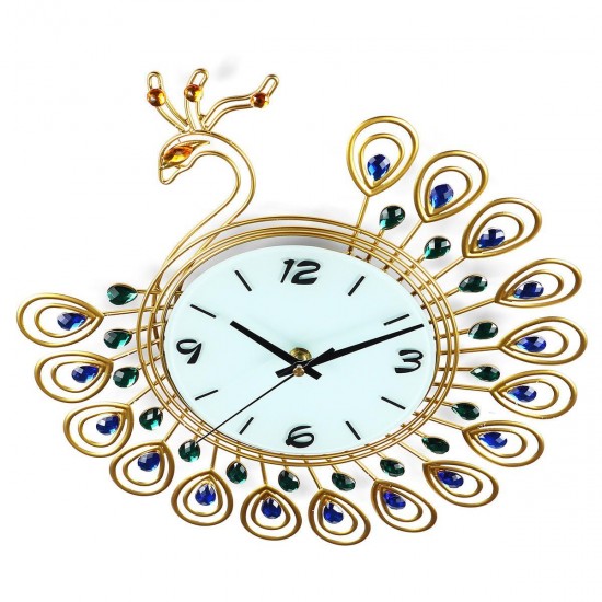 Large DIY 3D Flower Peacock Diamond Wall Clock Metal Modern Home Office Decorations Large DIY 3D Flower Peacock Diamond Wall Clock Metal Modern Home Office Decorations
