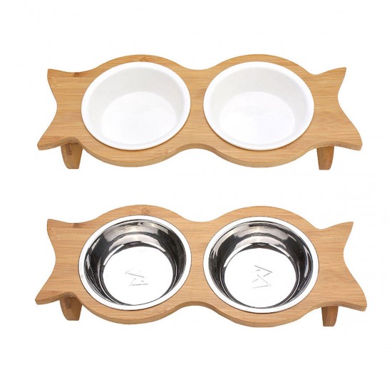 Large Double Pet Bowl Feeder Cat Dog Food Pot Stand Puppy Stainless Steel/Ceramics Large Double Pet Bowl Feeder Cat Dog Food Pot Stand Puppy Stainless Steel/Ceramics