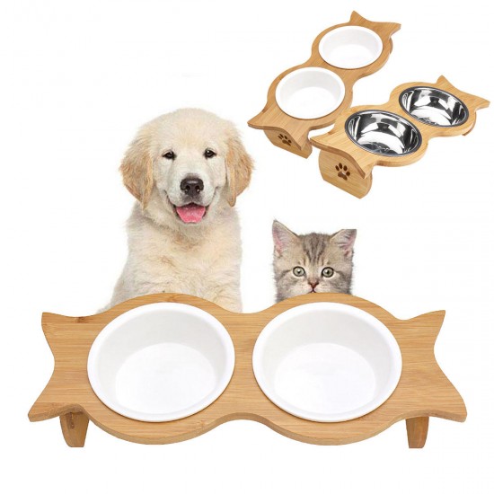 Large Double Pet Bowl Feeder Cat Dog Food Pot Stand Puppy Stainless Steel/Ceramics Large Double Pet Bowl Feeder Cat Dog Food Pot Stand Puppy Stainless Steel/Ceramics
