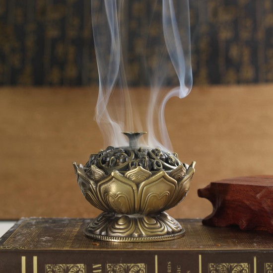 Lotus Cone Incense Burner Holder Flower Statue Censer Chinese Style Buddhist Meditation Home Decor