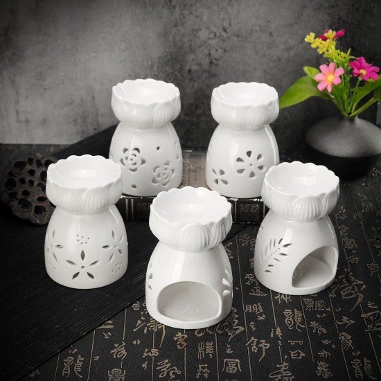 Lotus Flower Ceramic Oil Incense Burner Tea Light Holder Home Fragrance White