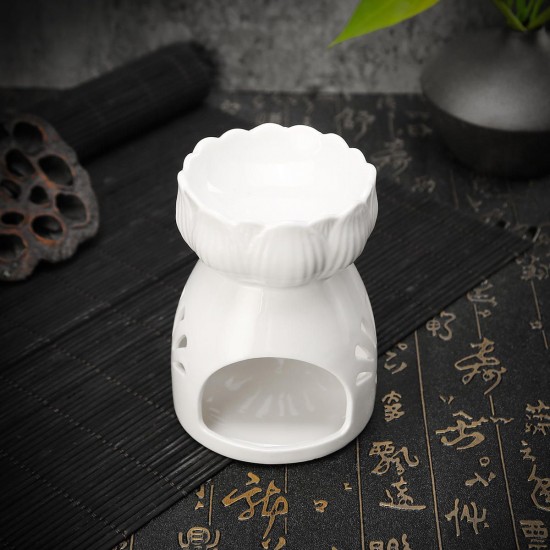 Lotus Flower Ceramic Oil Incense Burner Tea Light Holder Home Fragrance White Lotus Flower Ceramic Oil Incense Burner Tea Light Holder Home Fragrance White